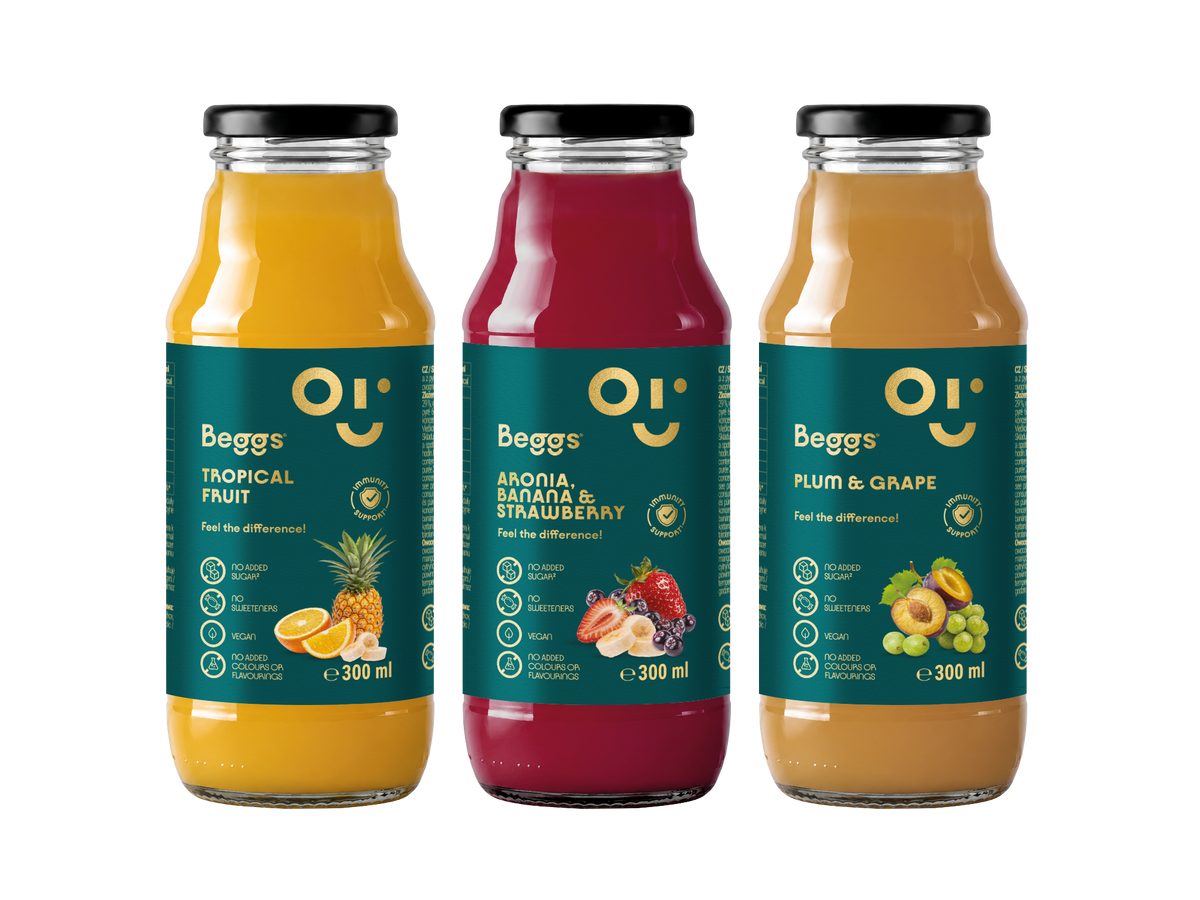 Napój Beggs o smaku aronii, jabłka, banana i truskawki (300 ml)