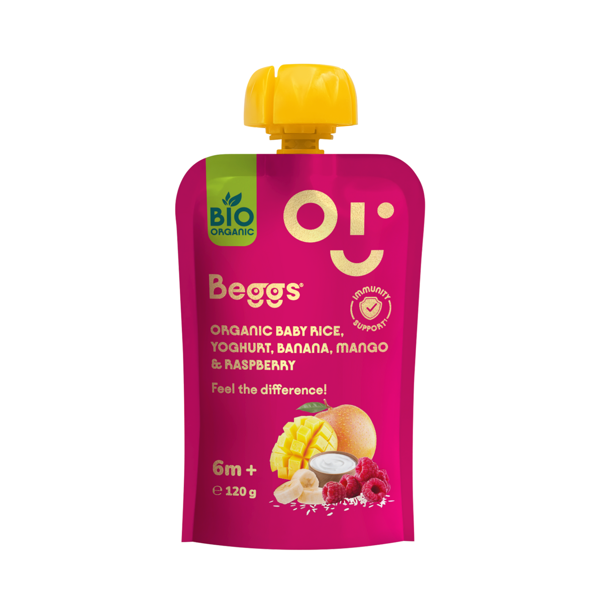 Beggs BIO Babyreis mit Joghurt, Banane, Mango und Himbeeren (120 g)
