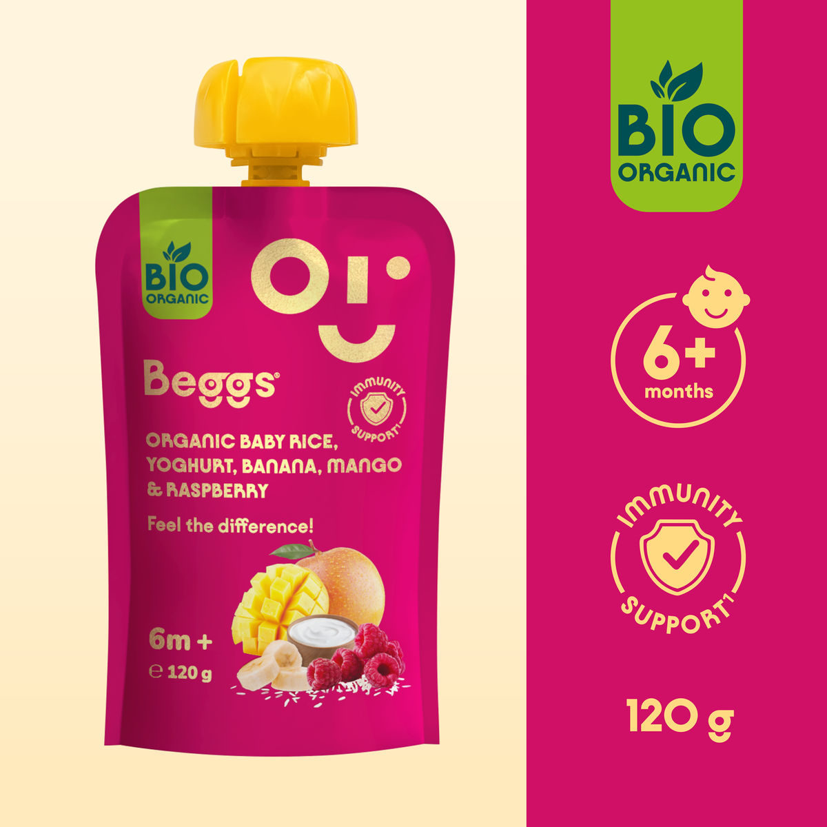 Beggs BIO Baby ryż z jogurtem, bananem, mango i malinami (120 g)