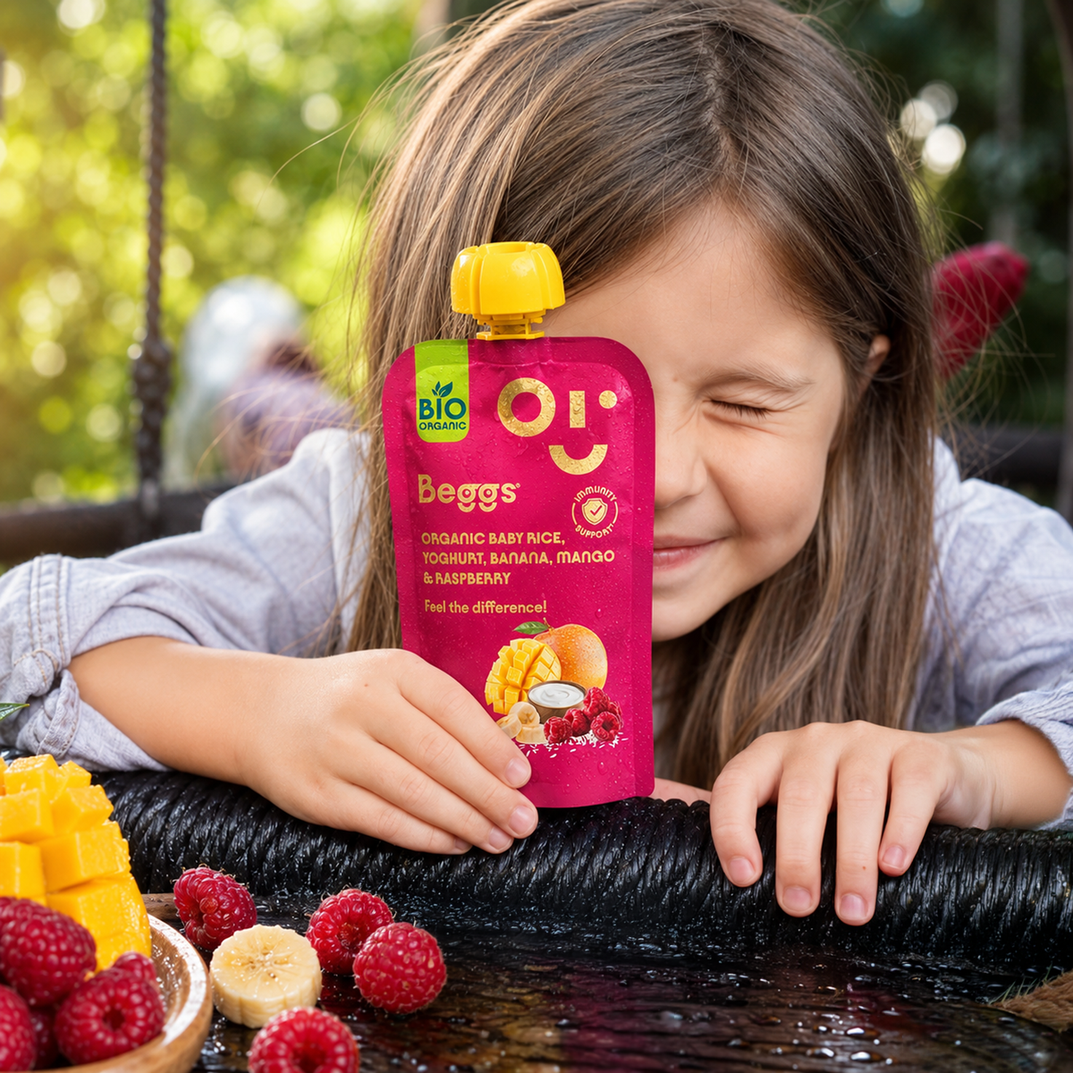 Beggs BIO Babyreis mit Joghurt, Banane, Mango und Himbeeren (120 g)