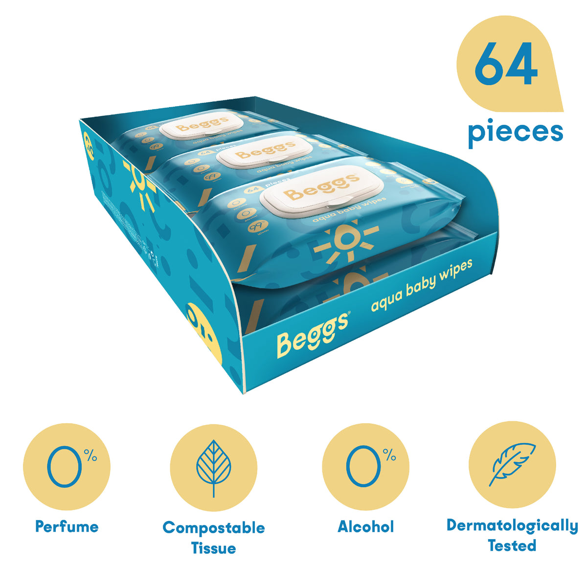 6x Beggs vlhčené splachovatelné ubrousky (64 ks)