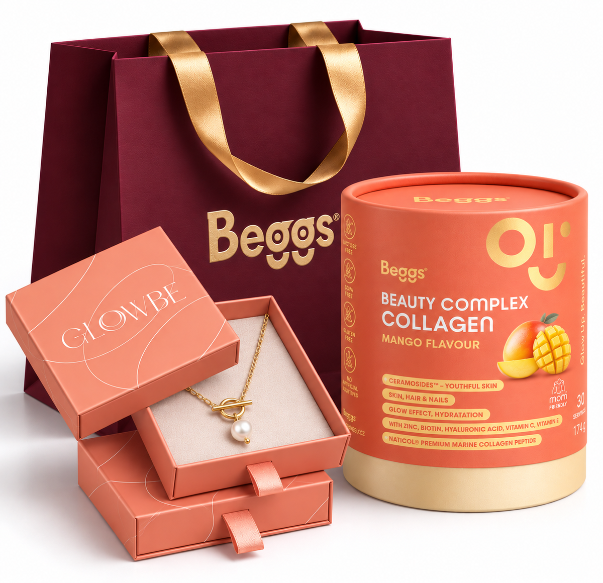 Pakiet prezentowy dla niej: Kolagen Beauty and Glow + naszyjnik z pereł