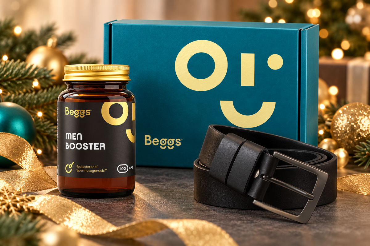 Beggs dárkový balíček pro něj: Men Booster & kožený pásek